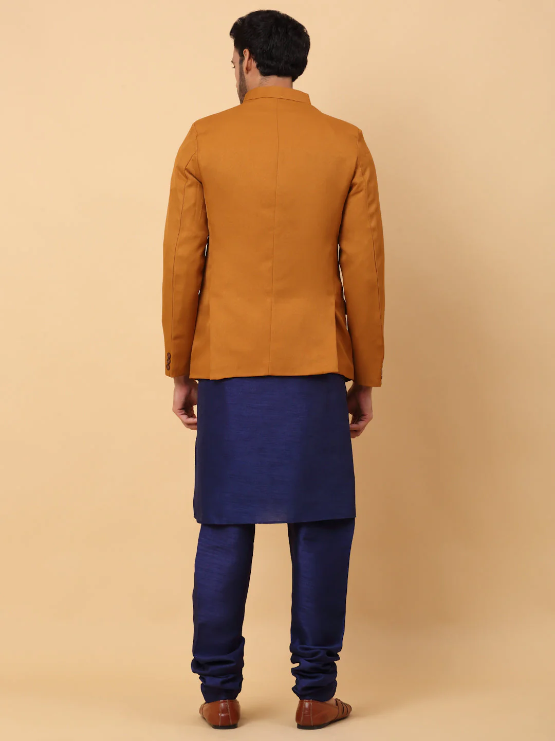 KRAFT INDIA Men's Silk Navy Blue Kurta Churidar With Solid Twill Bandhgala Suit/Coat - Image 10