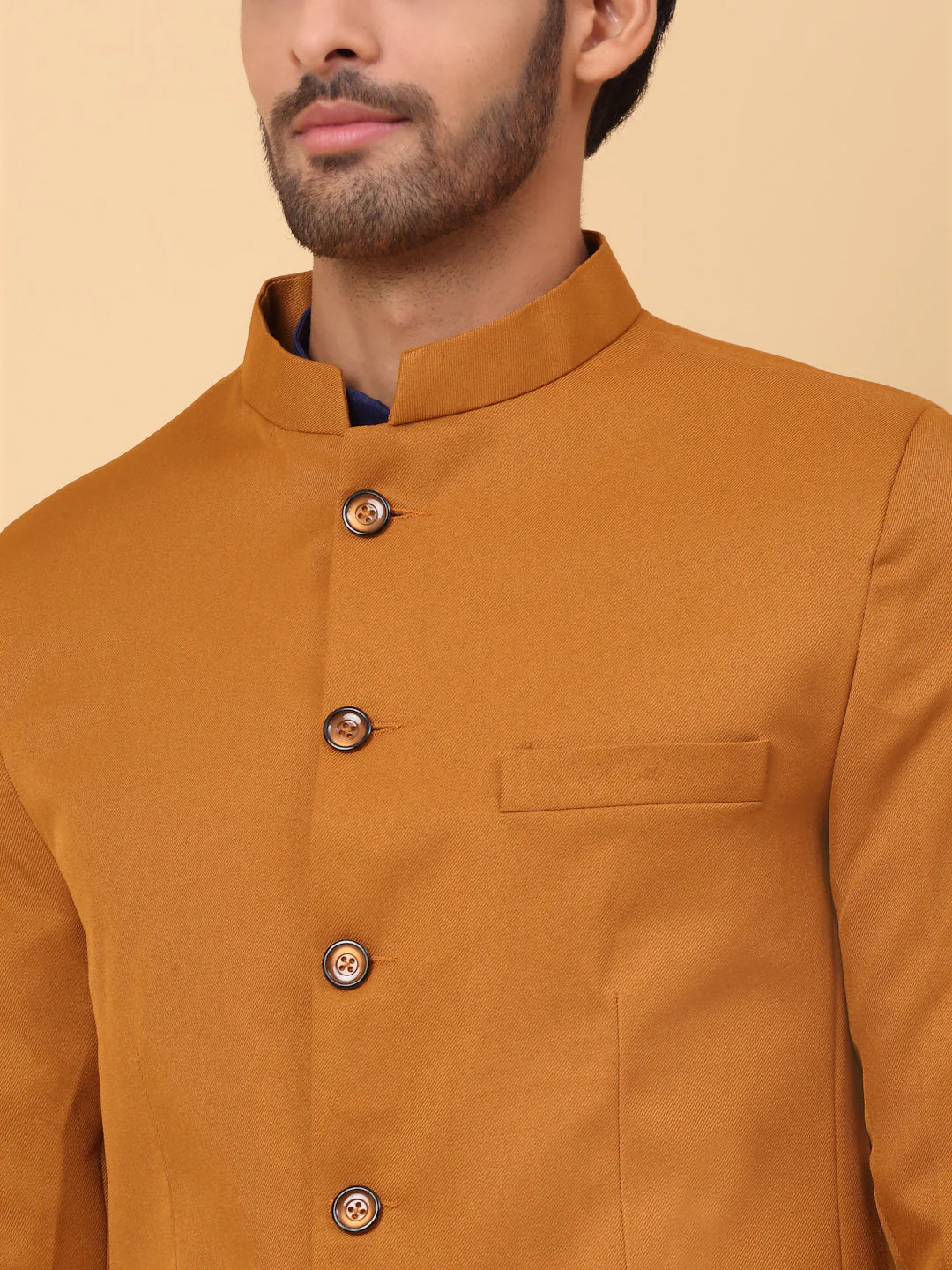 KRAFT INDIA Men's Silk Navy Blue Kurta Churidar With Solid Twill Bandhgala Suit/Coat - Image 11
