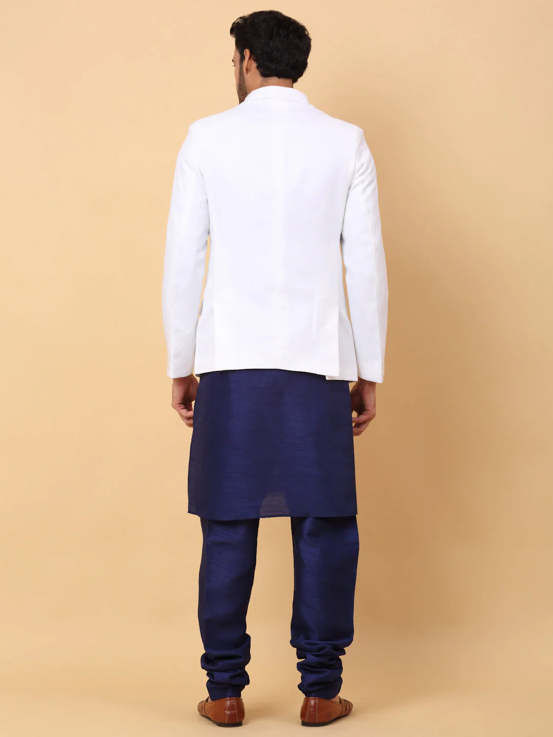 KRAFT INDIA Men's Silk Navy Blue Kurta Churidar With Solid Twill Bandhgala Suit/Coat - Image 18
