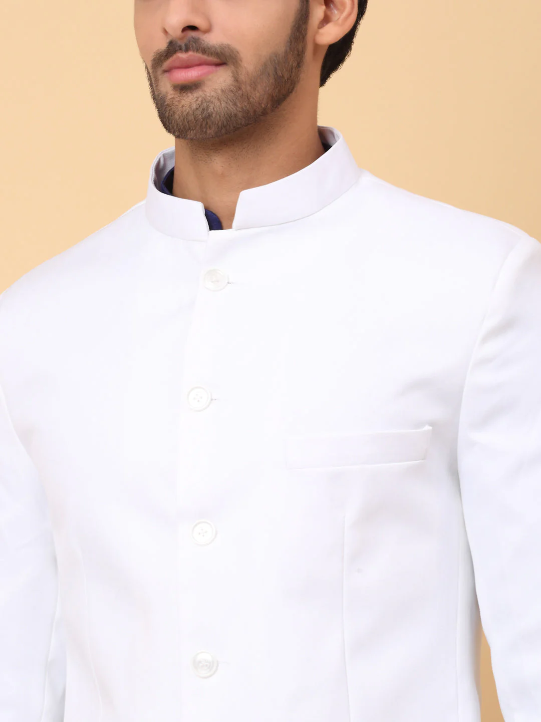 KRAFT INDIA Men's Silk Navy Blue Kurta Churidar With Solid Twill Bandhgala Suit/Coat - Image 19