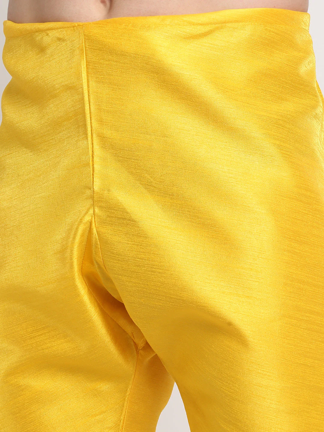 KRAFT INDIA Men's Silk Yellow Kurta Churidar With Polka Dotted Nehru Jacket Set - Image 9