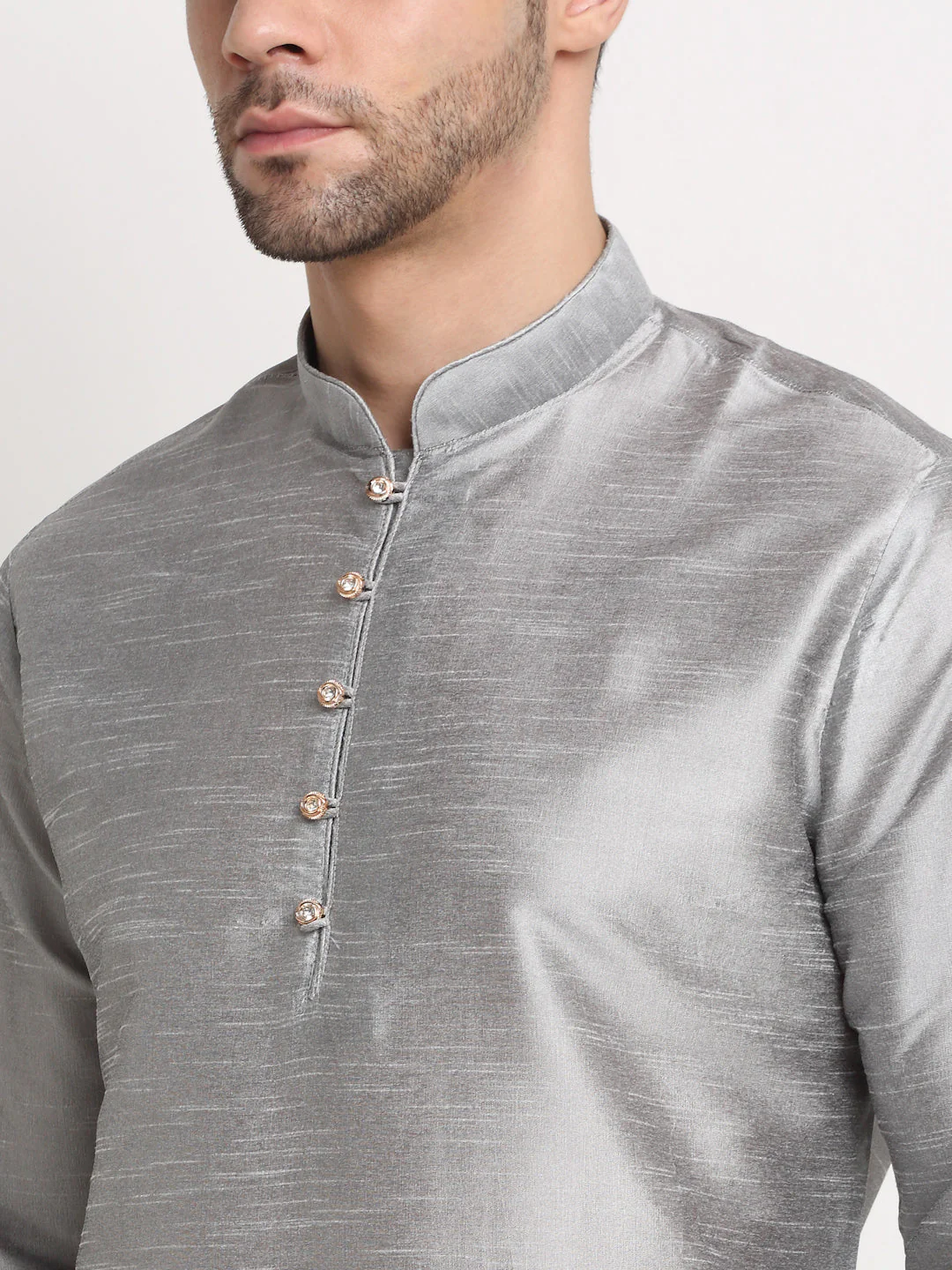 KRAFT INDIA Mens Silver Silk Blend Kurta and churidar with embroided Nehru jacket - Image 23