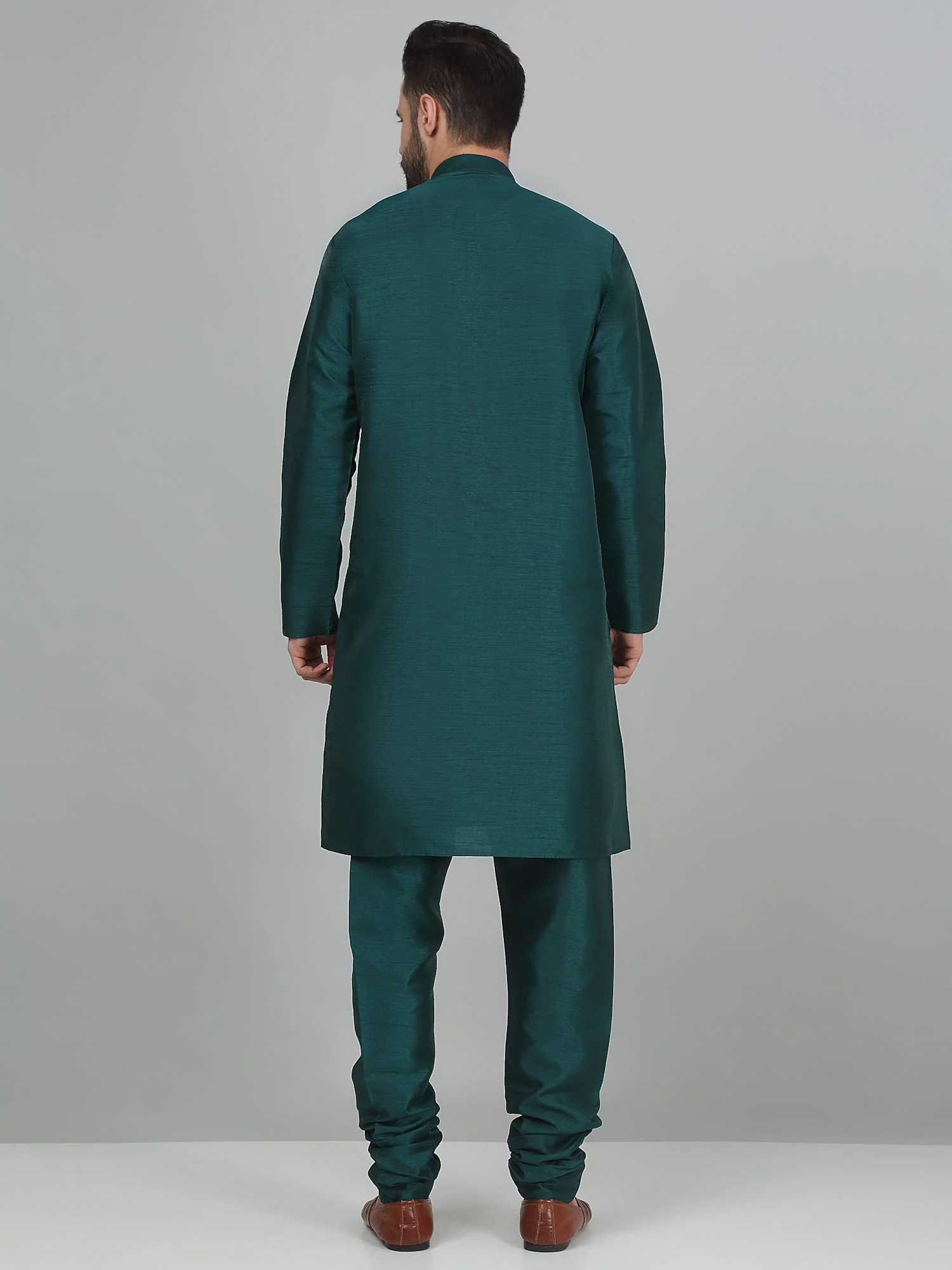 KRAFT INDIA Men's Solid Silk Blend Dupion Kurta Churidar Set - Image 2