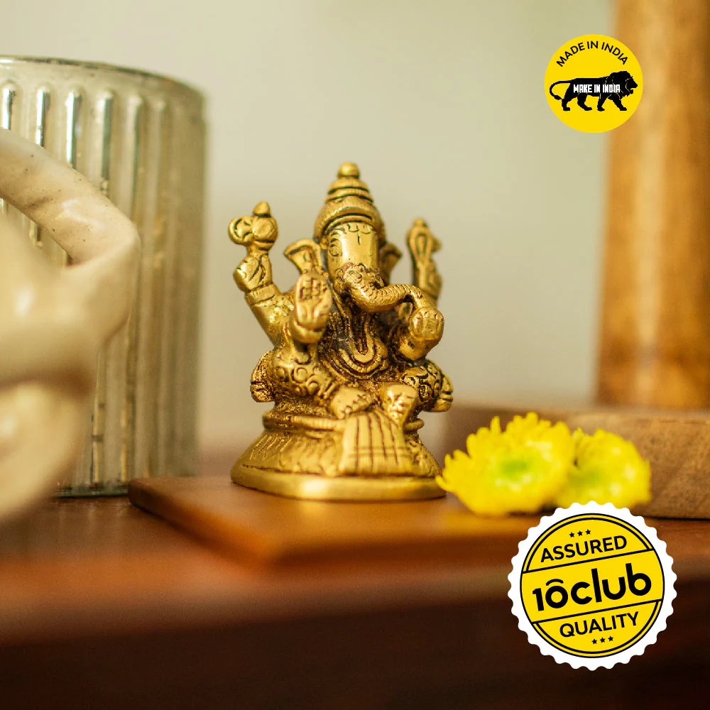 Kshipra Ganapati Brass Idol | 100% Pure Brass | Antique Finish - Image 2