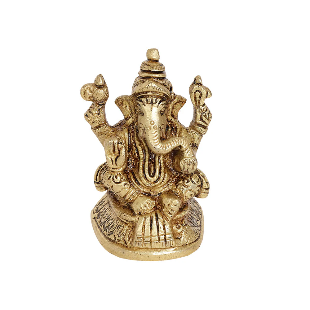 Kshipra Ganapati Brass Idol | 100% Pure Brass | Antique Finish - Image 3