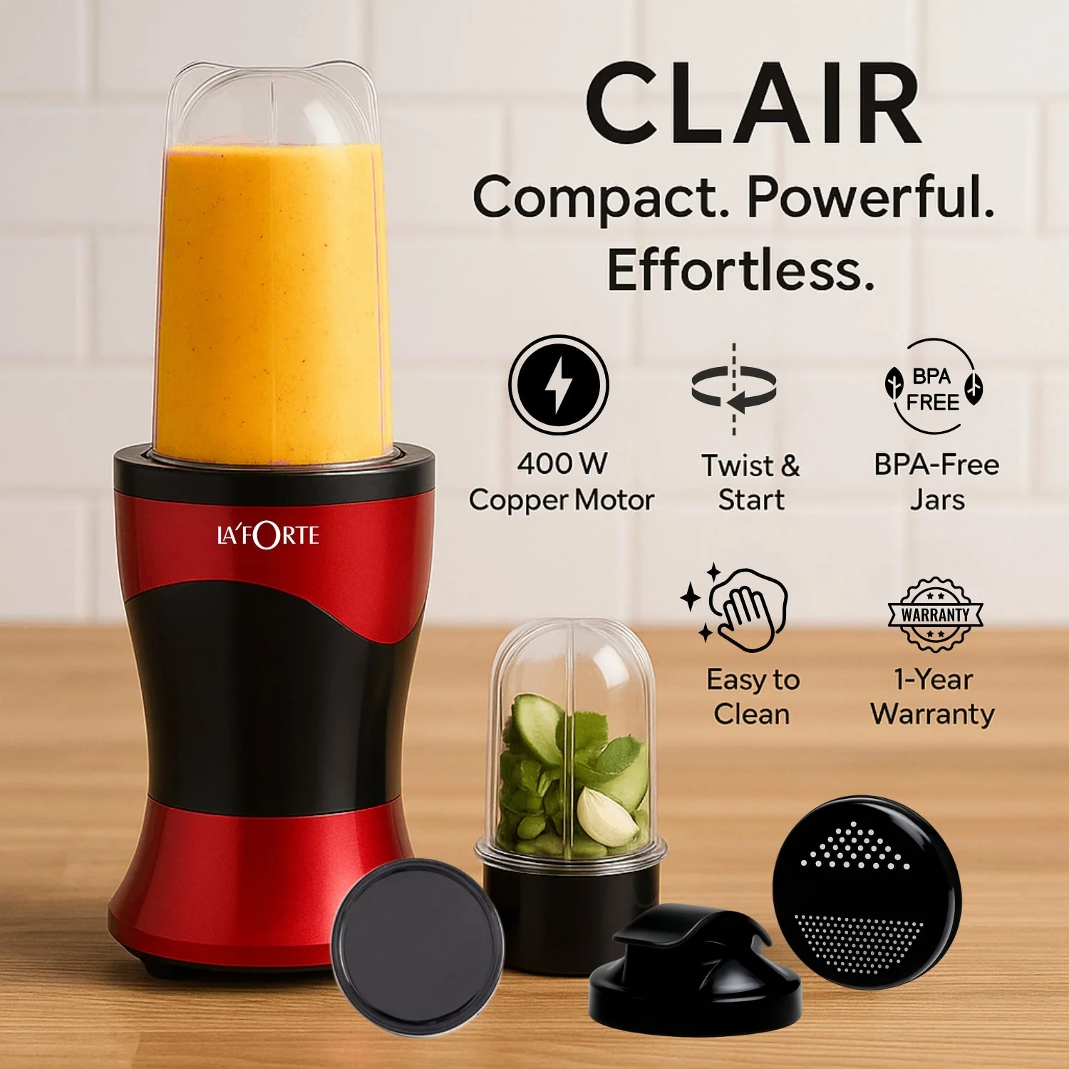 LA' FORTE CLAIR 400W Personal Blender with Dual Jars & Detachable Blades - Image 5