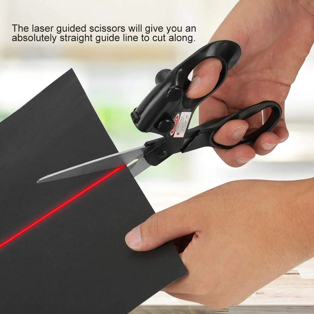 LaserCut: Laser guided Scissors with Stainless Steel Blades, Built-In Laser Pointer Guide for Art & Craft Straight Cutting - Image 2