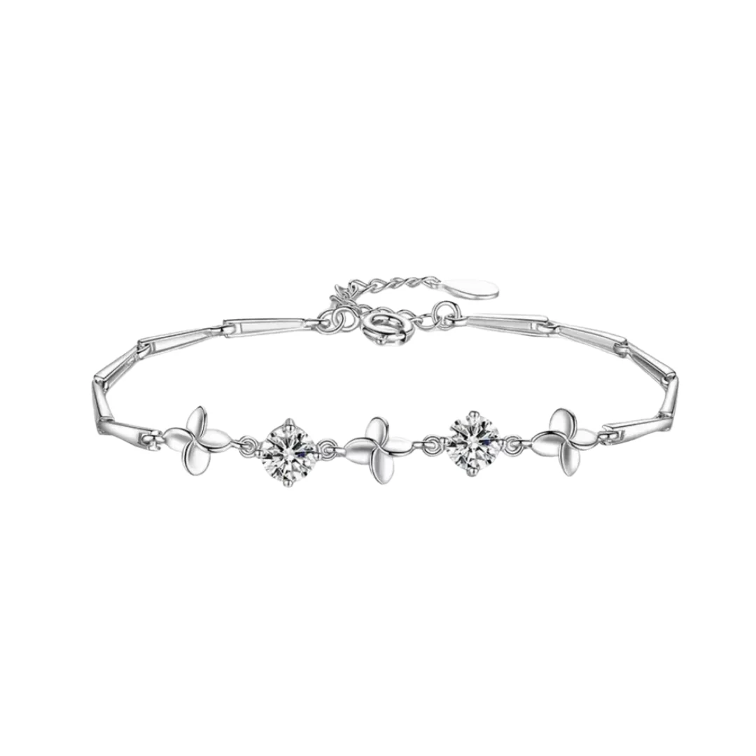 Latest Stylish Silver Plated Cubic Zirconia Clover Shaper Charm Bracelet For Women, Gifts For Girlfriend, Women & Girls (White) - Image 2