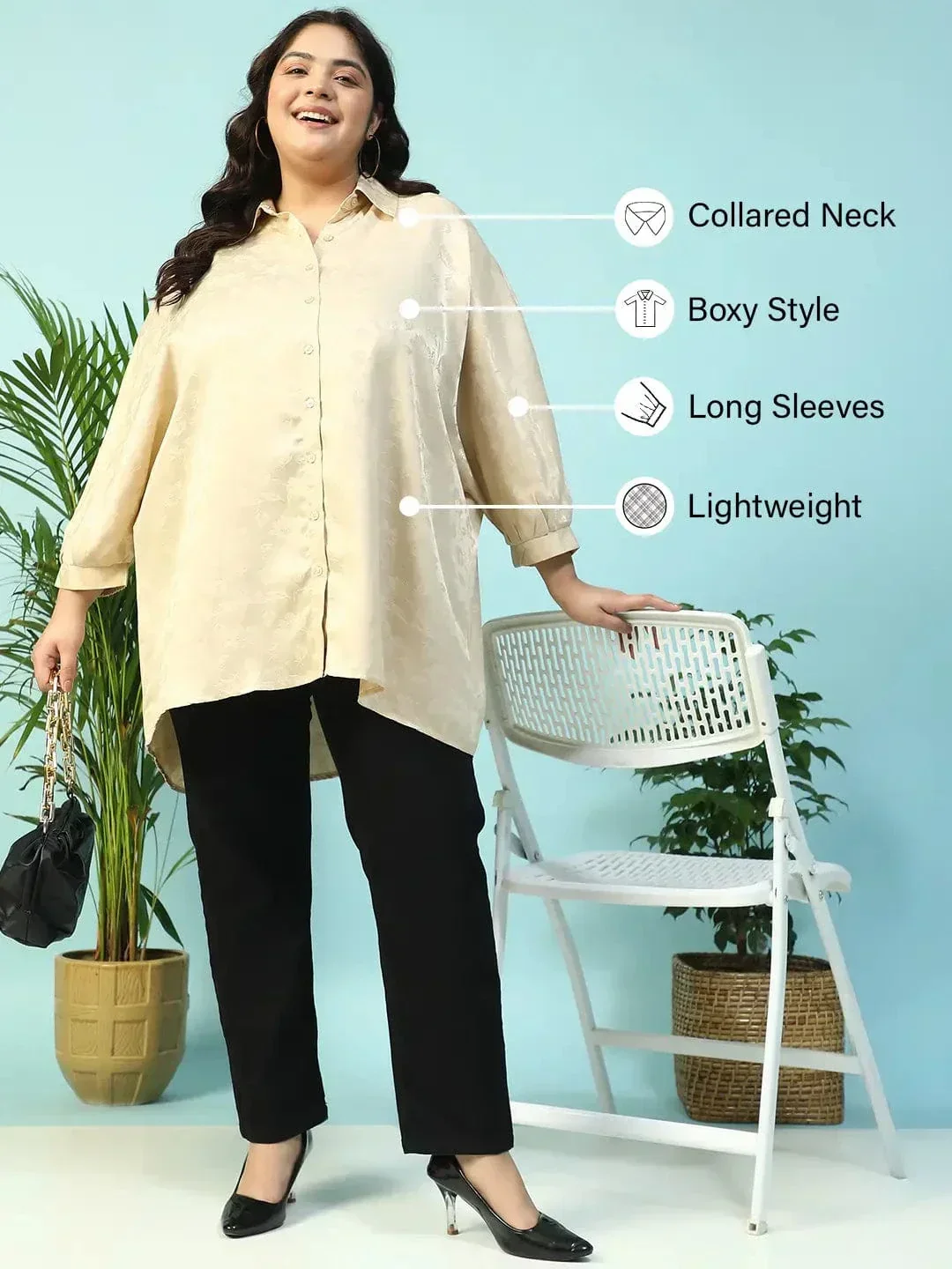 Latte Beige Floral Print Short Sleeve Collared Button Down Plus Size Oversized Shirt - Image 2