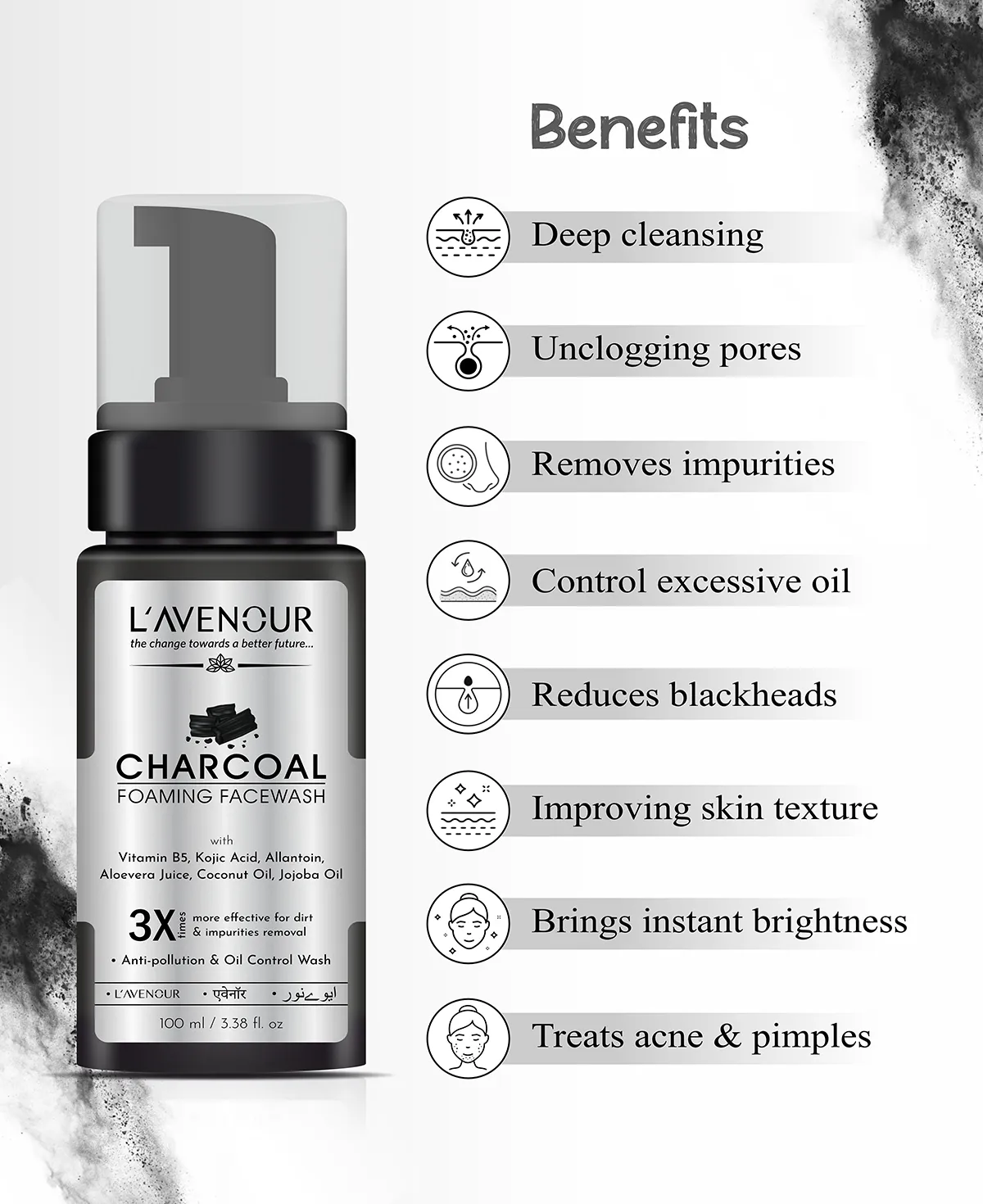 L'avenour Charcoal Foaming Face Wash - 100ml - Image 3