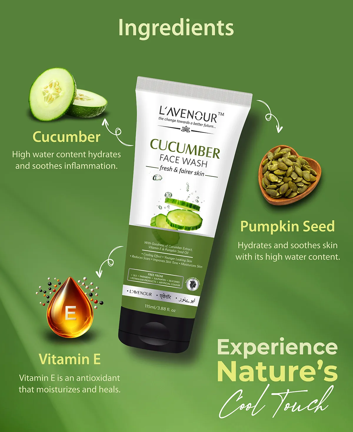 L'avenour Cucumber Face Wash - 115ml - Image 2