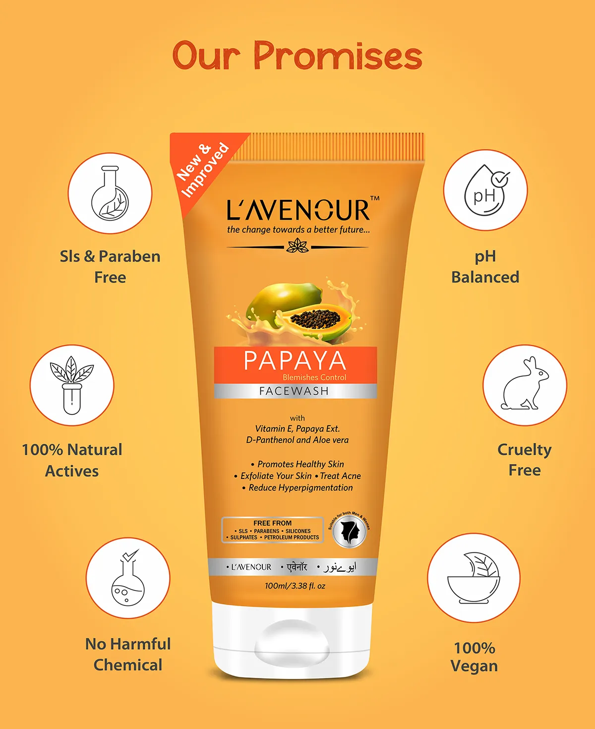 L'avenour Papaya Blemishes Control Face Wash - 100ml - Image 4