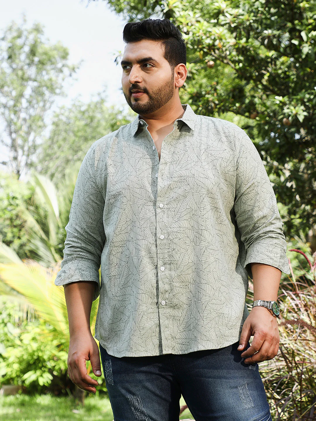 Leaflet-Imprint Woven Shirt - Image 2