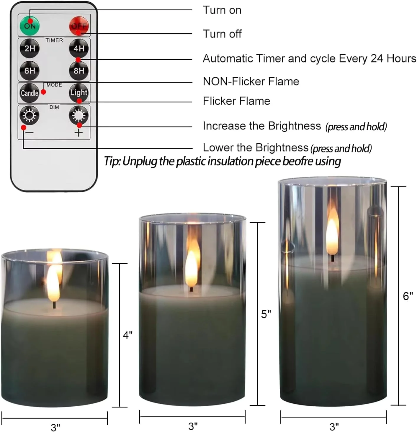 LED Flameless Candles With Remote Control Flickering Candles For Outdoor And Indoor Home Decor, Parties Pack of 3 - Image 2