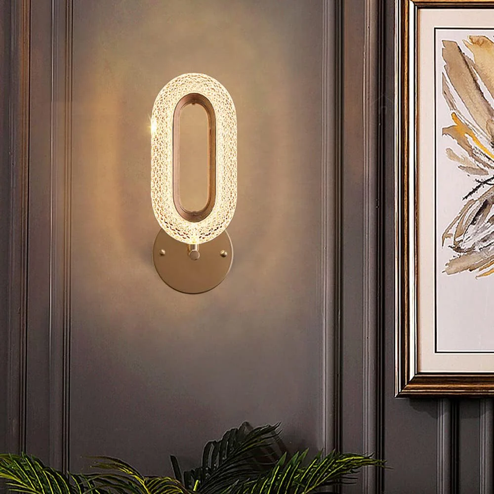 Led Glass Crystal Oval Golden Metal Wall Light