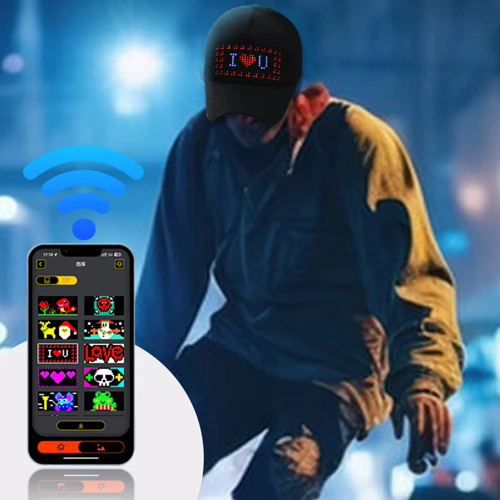 LED Screen Display Bluetooth Hat Rechargeable LED Message Hat For Parties, Music festivals 1pc - Image 4