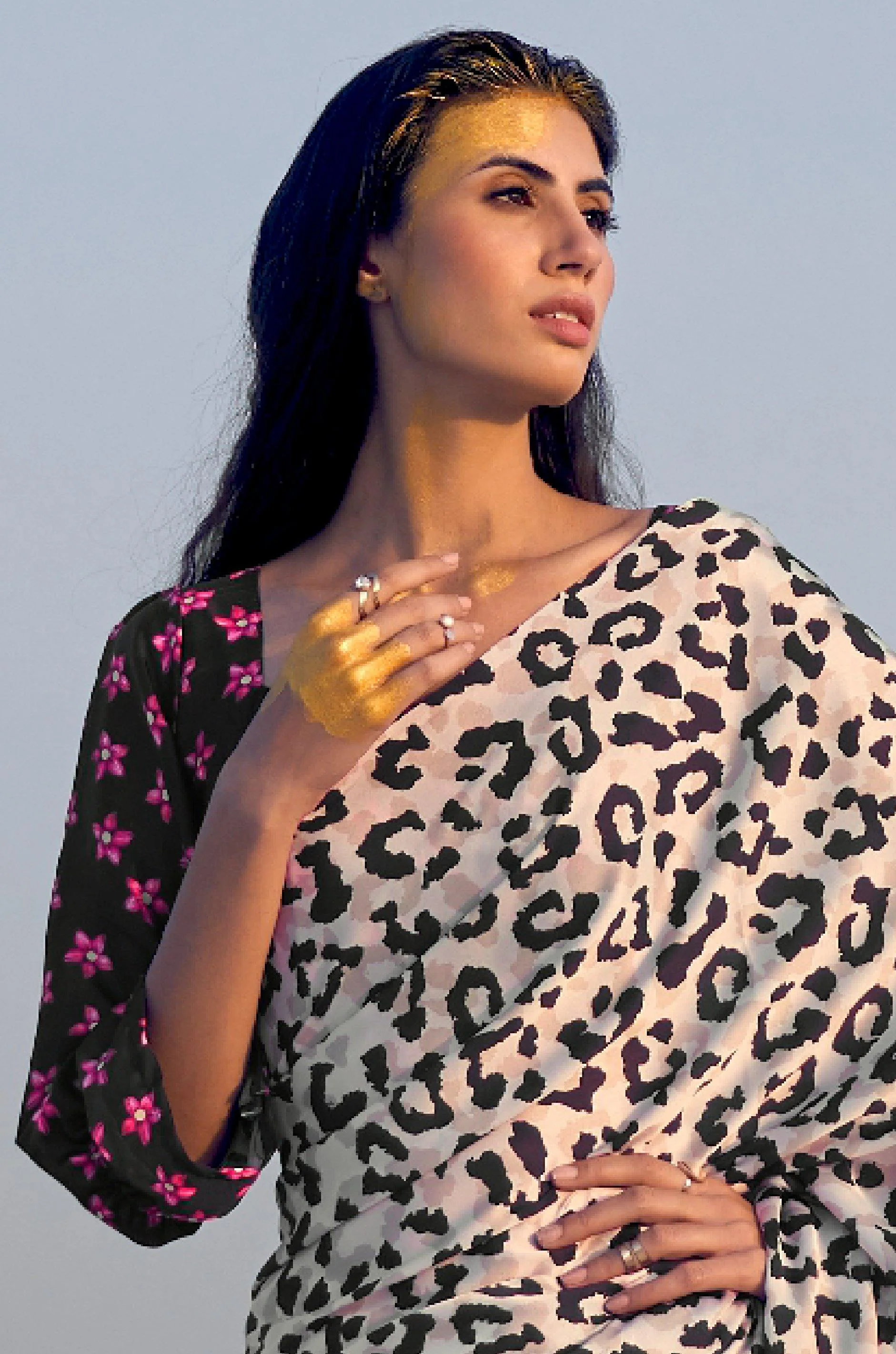 Leopard Digital Print Satin Silk Saree - Image 4