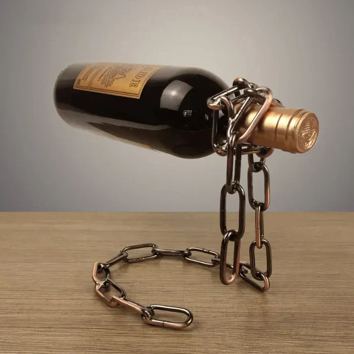 Levino: Optical Illusion Wine Bottle Holder with Floating Chain Design, Tabletop Metal Wine Rack Holder, Unique Home Decor for Bar & Kitchen - Image 7