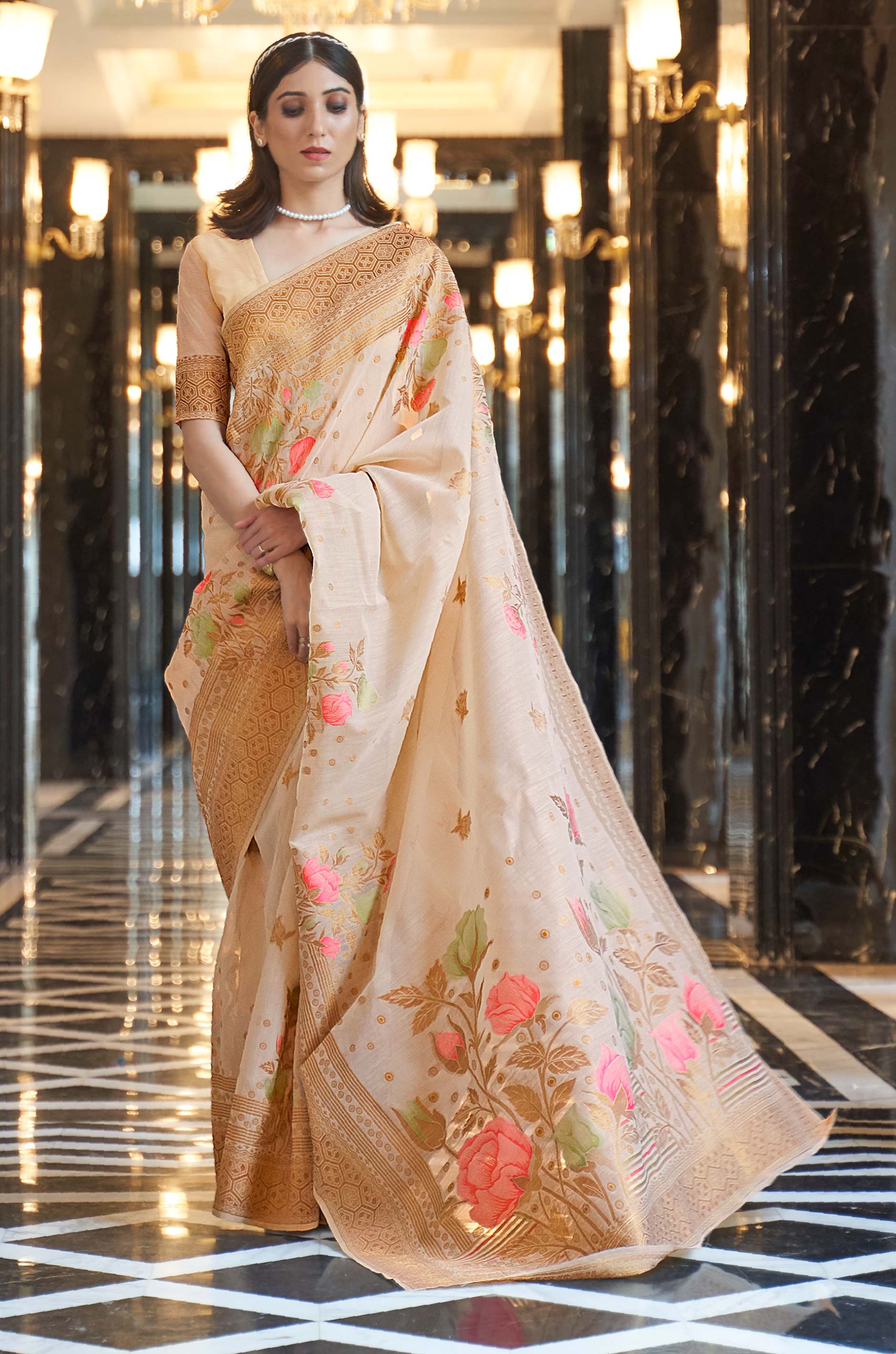 Light Brown Woven Linen Saree
