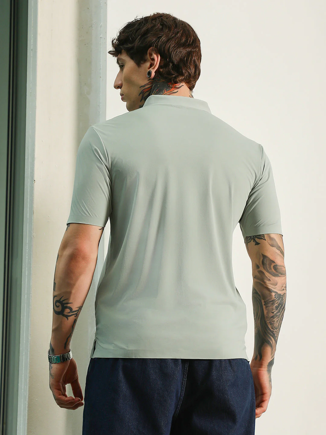 Light Green Slim Fit Polo T-Shirt with Breathable Poly-Spandex Blend - Image 4