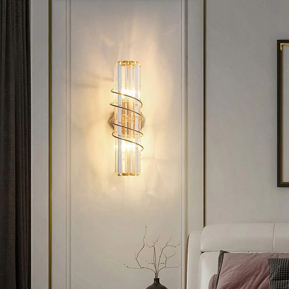 Light Led Curl Metal Glass Long Slim Crystal Gold Metal Wall Light - Image 4