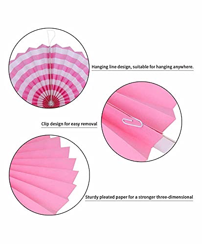 Light Pink Hanging Paper Fans Decoration Set (Pack of 6)  (Size: 2X16 Inch, 2X12 Inch, 2X8 Inch) - Image 3