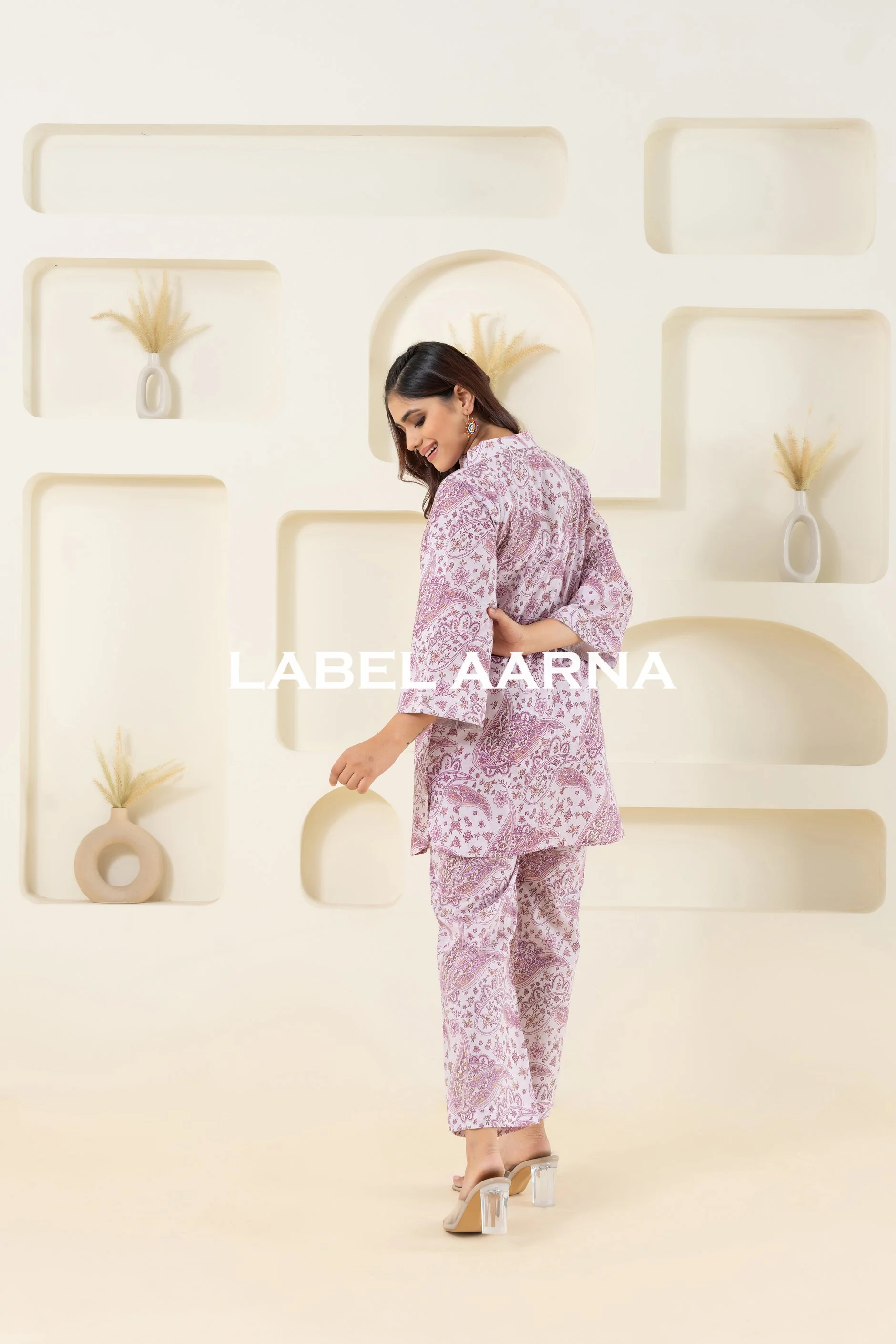 Light Pink Pure Cotton Paisley Printed Co-Ord Set - Image 4