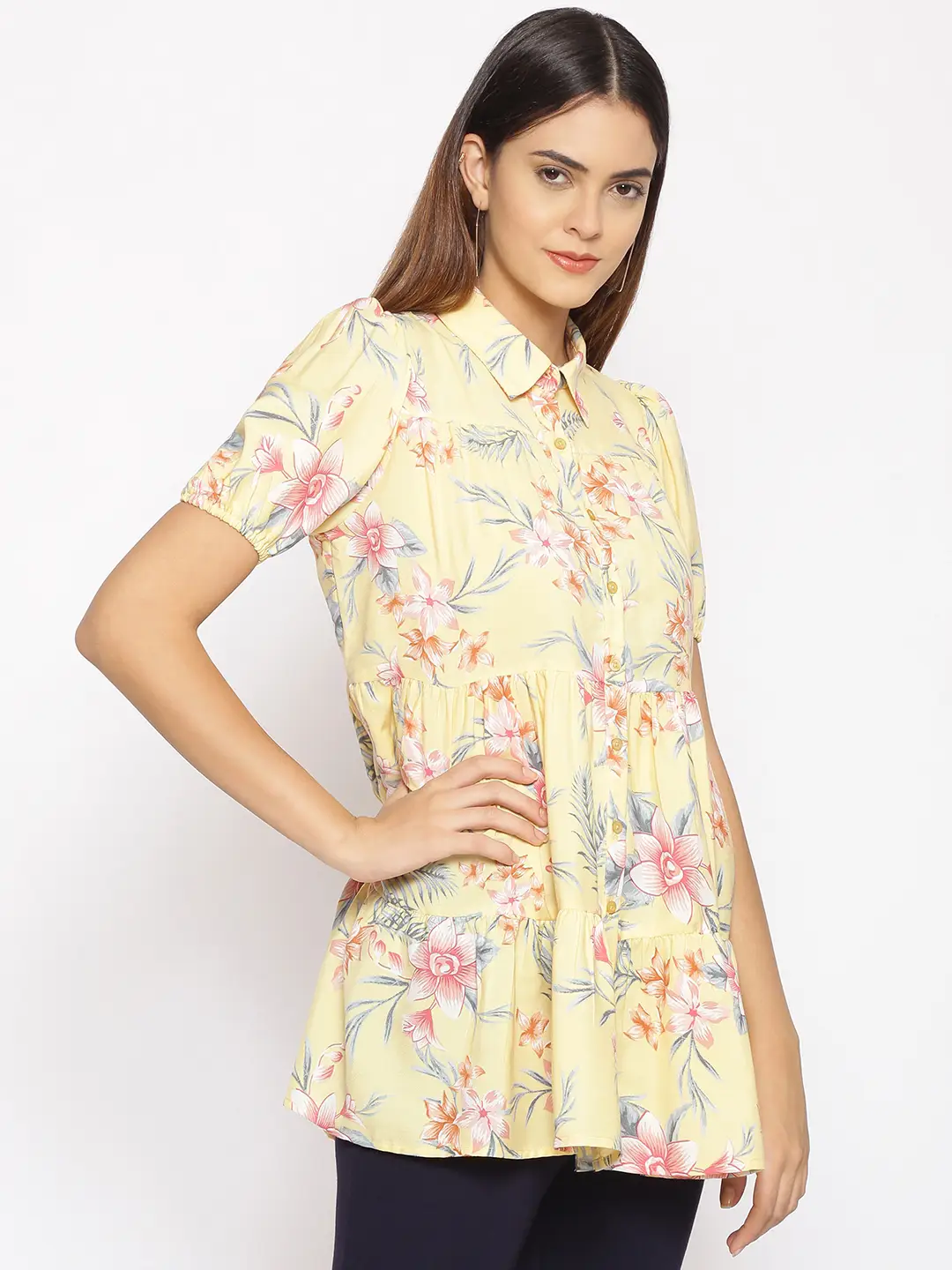 Light Yellow Floral Print Tunic - Image 4