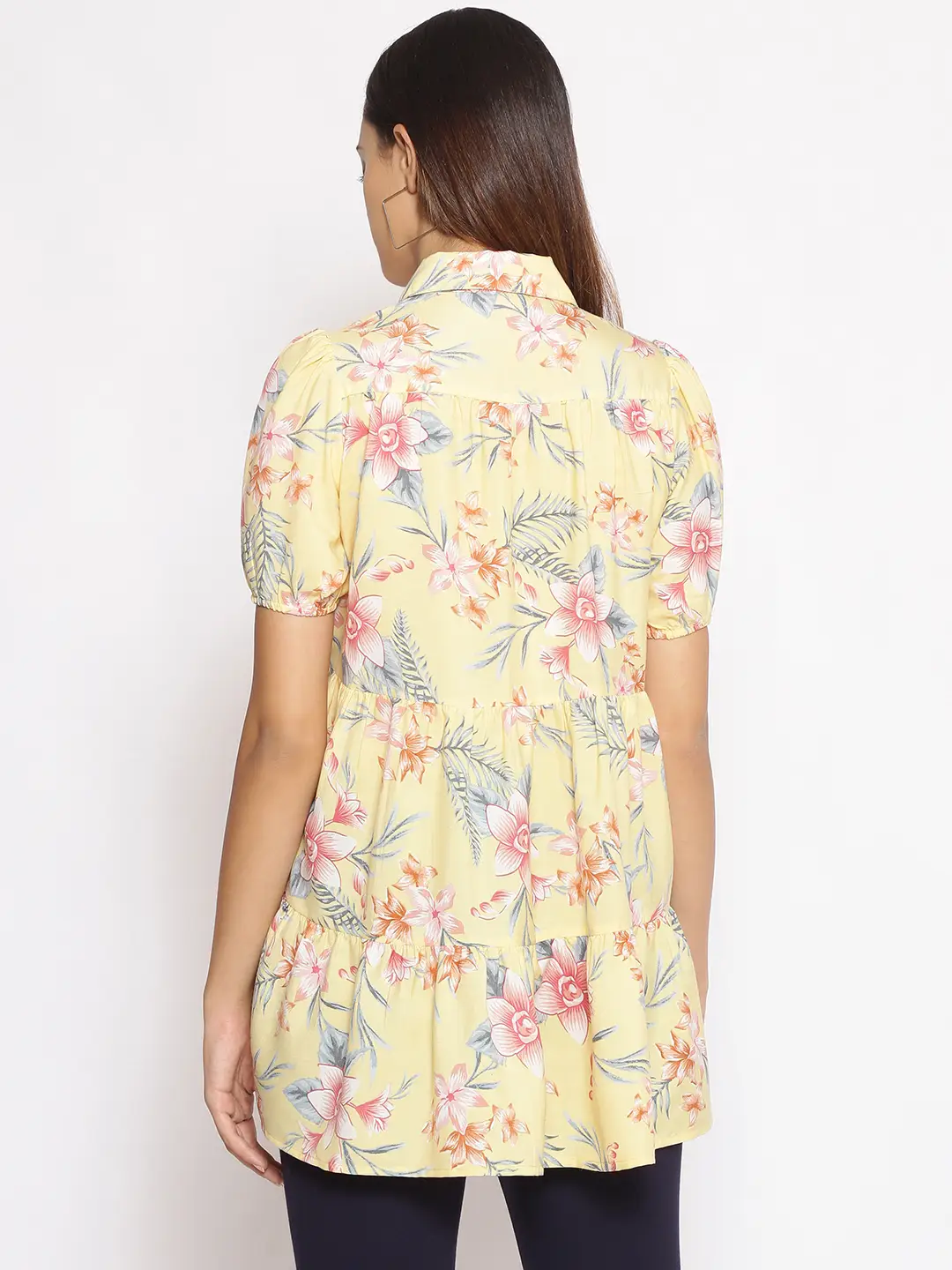 Light Yellow Floral Print Tunic - Image 5