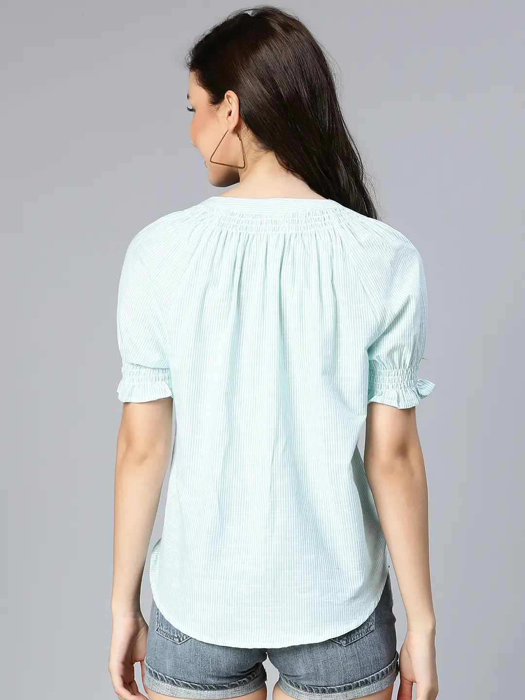 Lime Green Stripe Printed Tie-Knotted Women Top - Image 5