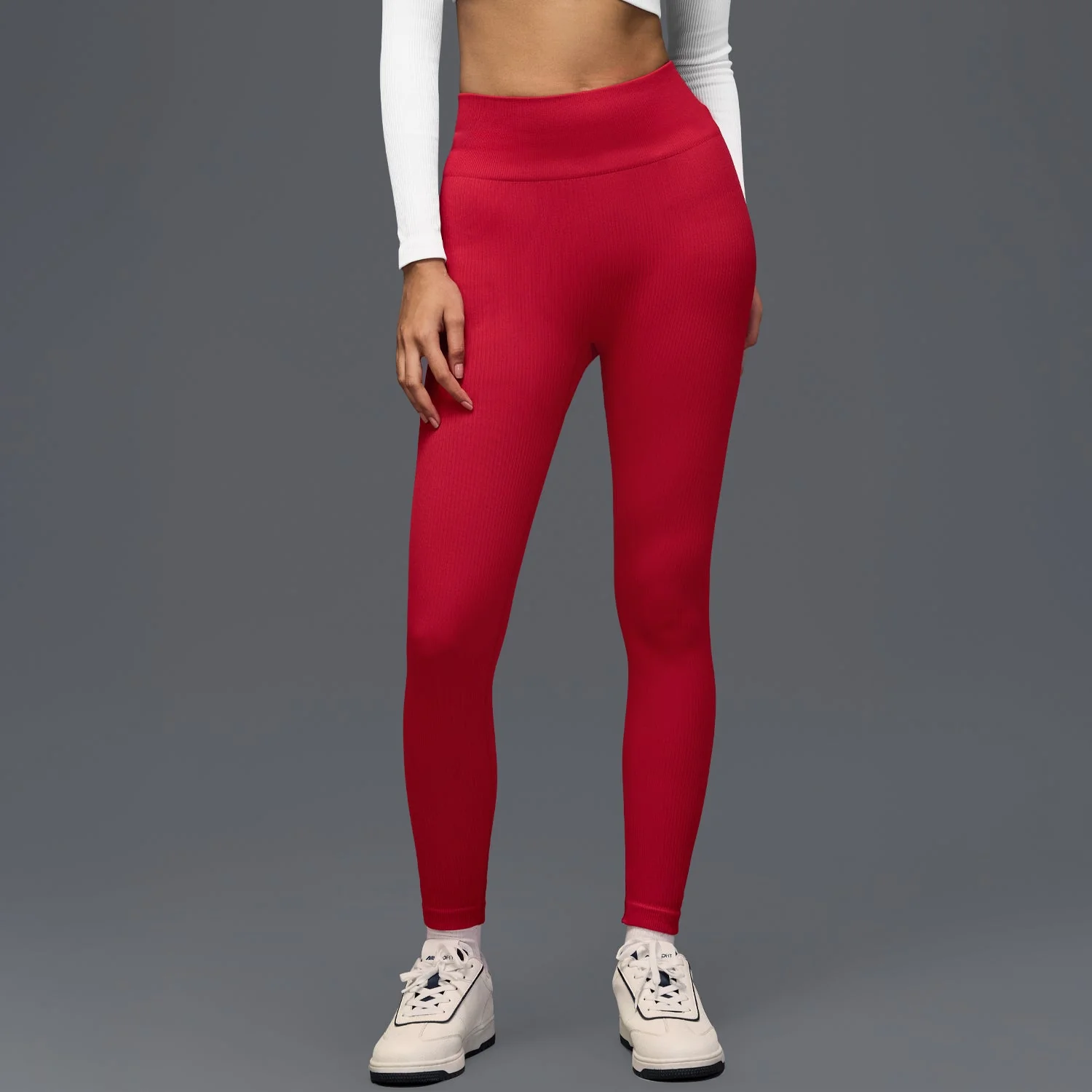 Limitless Snatched mid waisted ribbed Leggings - RED - Image 10