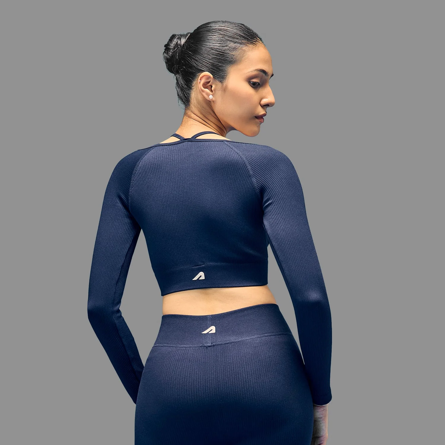 Limitless Snatched ribbed long sleeve top- Navy Blue - Image 2