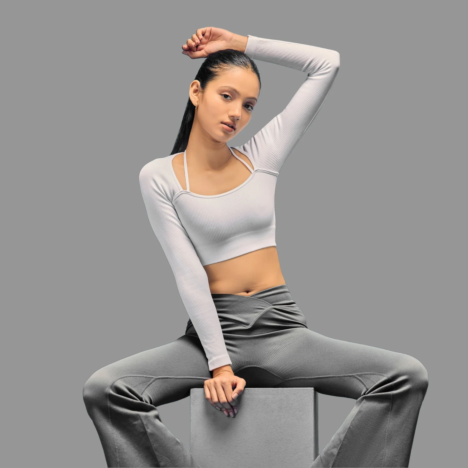 Limitless Snatched ribbed Long sleeve top- White - Image 4