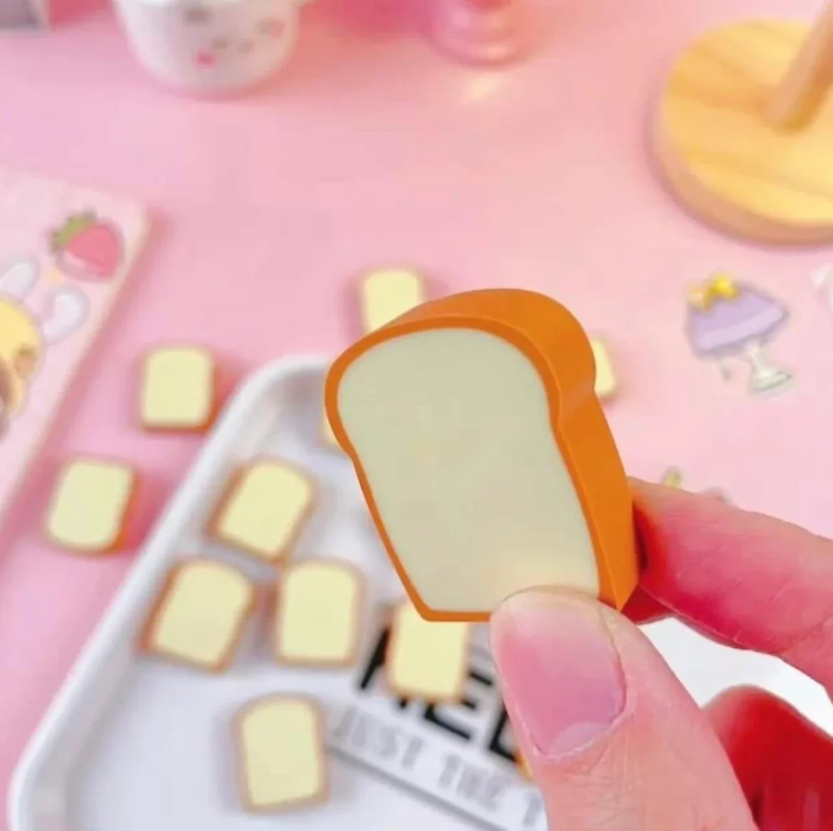 Loaf: 4-Piece Toast Bread Eraser Set – Cute & Fun Stationery for Students & Office Use (Pack of 3) - Image 5