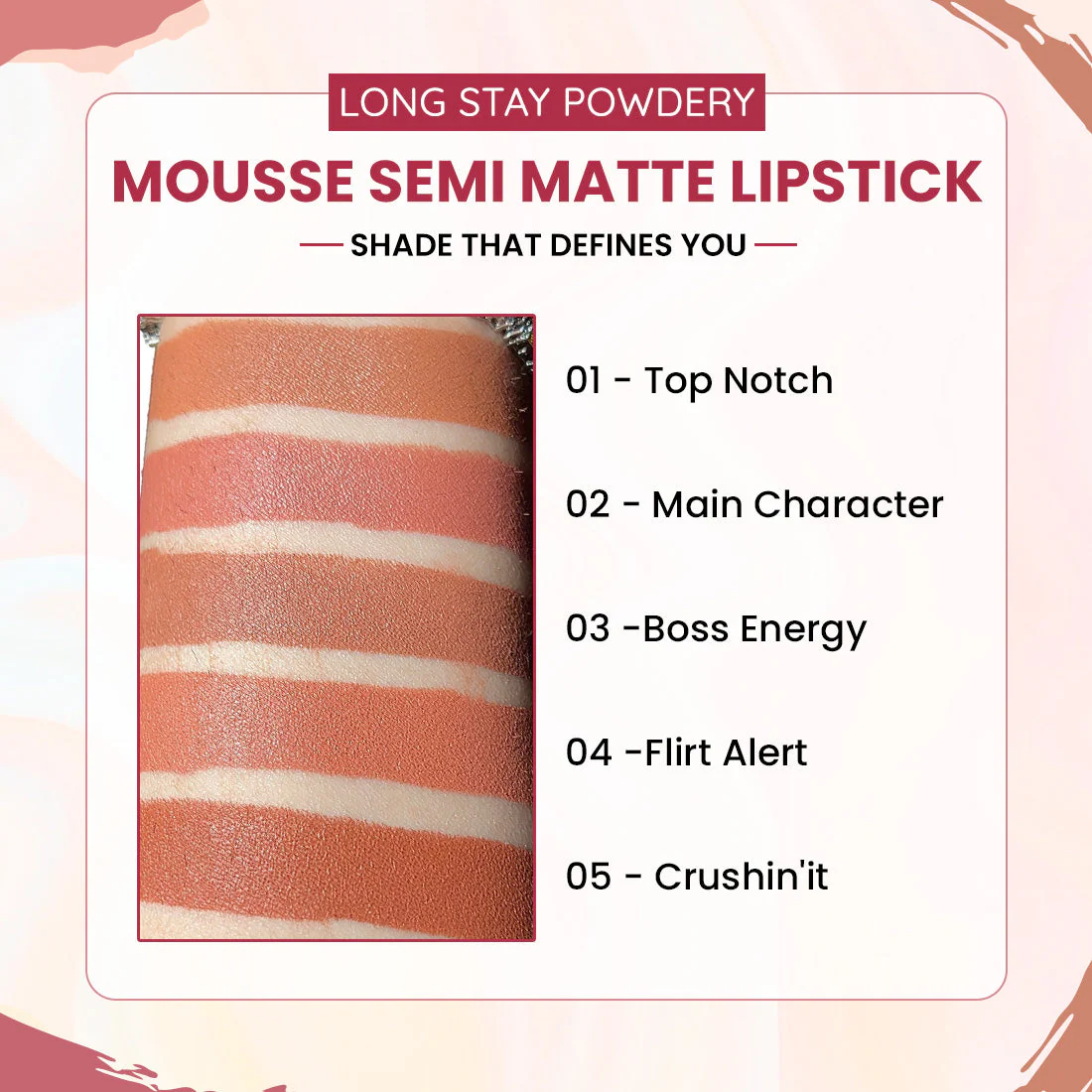Longstay Powdery Mousse Semi Matte Lipstick | Light Nude Brown | Intense Color, Lightweight Comfort - Image 5