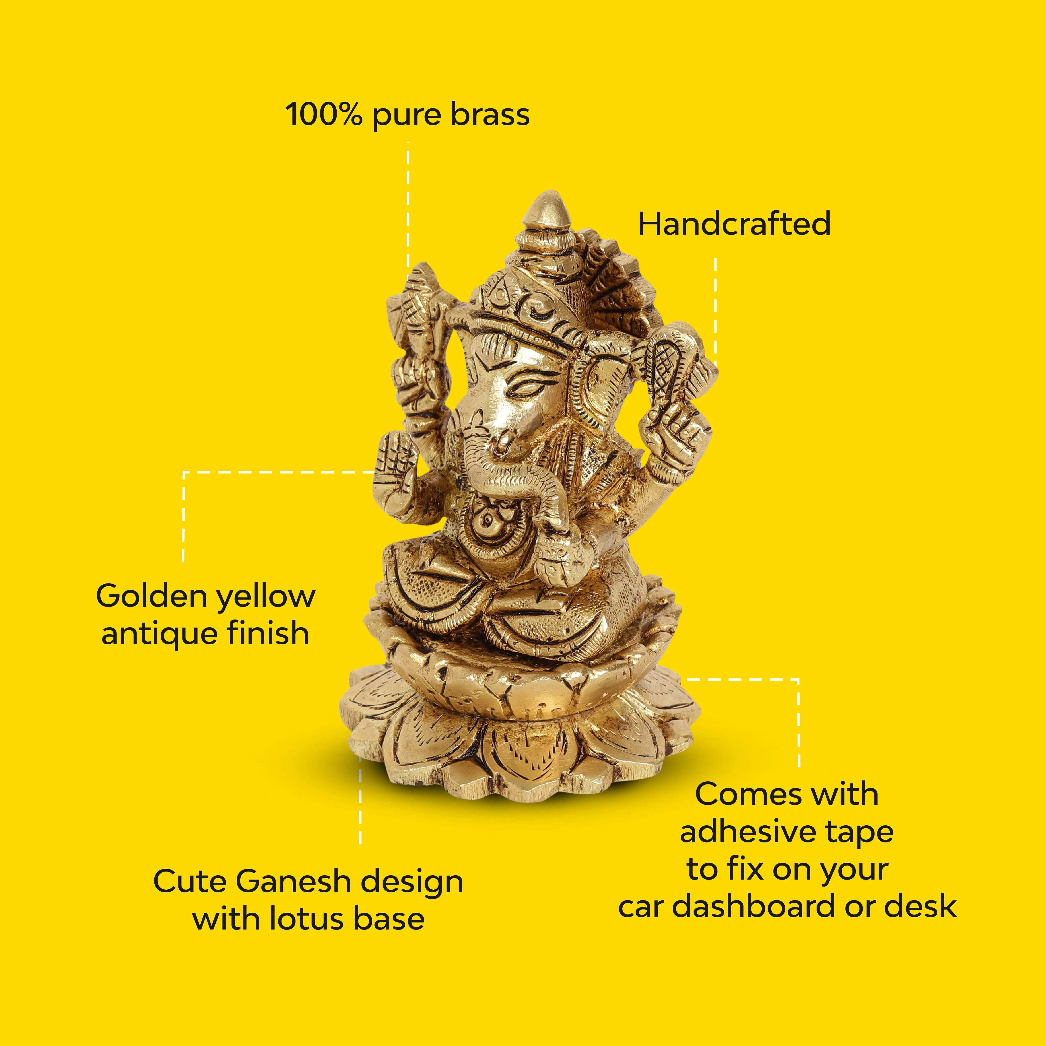 Lotus Ganesha Brass Idol | 100% Pure Brass | Antique Finish - Image 8
