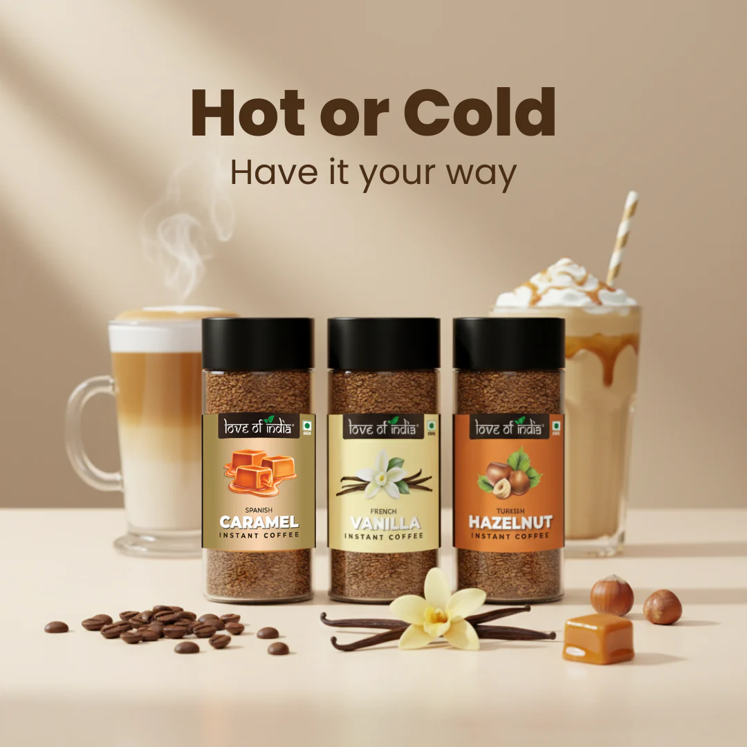 Love of India Assorted Flavoured Coffee Combo – Hazelnut, Caramel & Vanilla | Instant Gourmet Coffee - Image 5