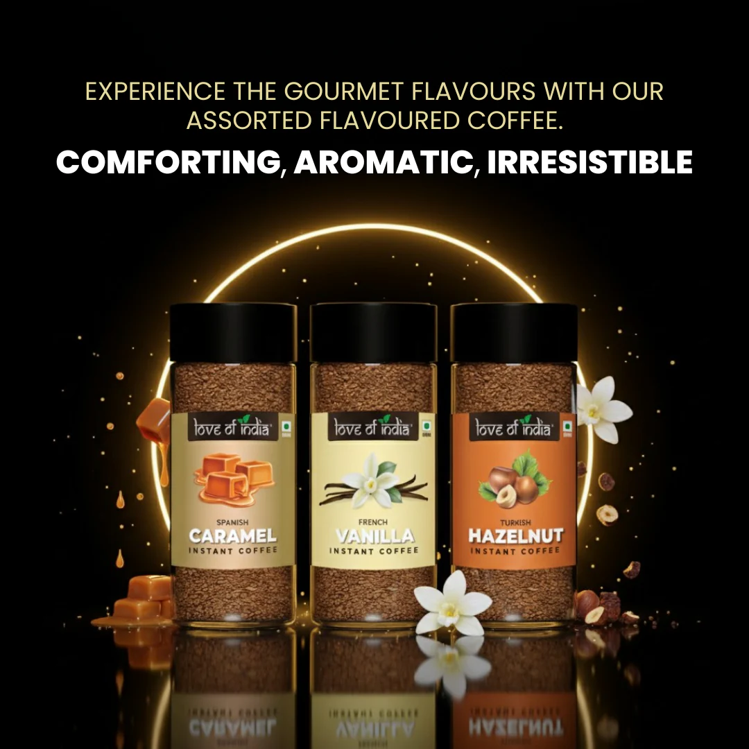 Love of India Assorted Flavoured Coffee Combo – Hazelnut, Caramel & Vanilla | Instant Gourmet Coffee - Image 6