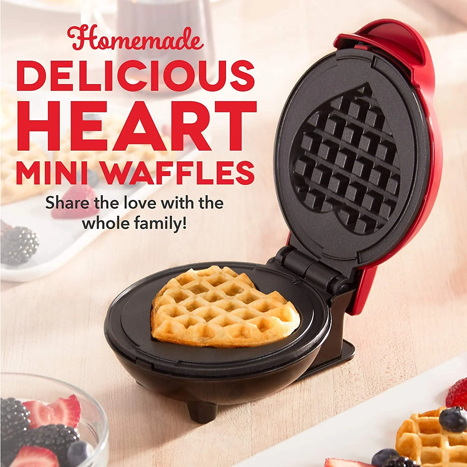 LoveWaffle: Mini Heart-Shaped Waffle Maker with Non-Stick Plates & 350W Stainless Steel Electric Design for Perfect Belgian Waffles - Image 2