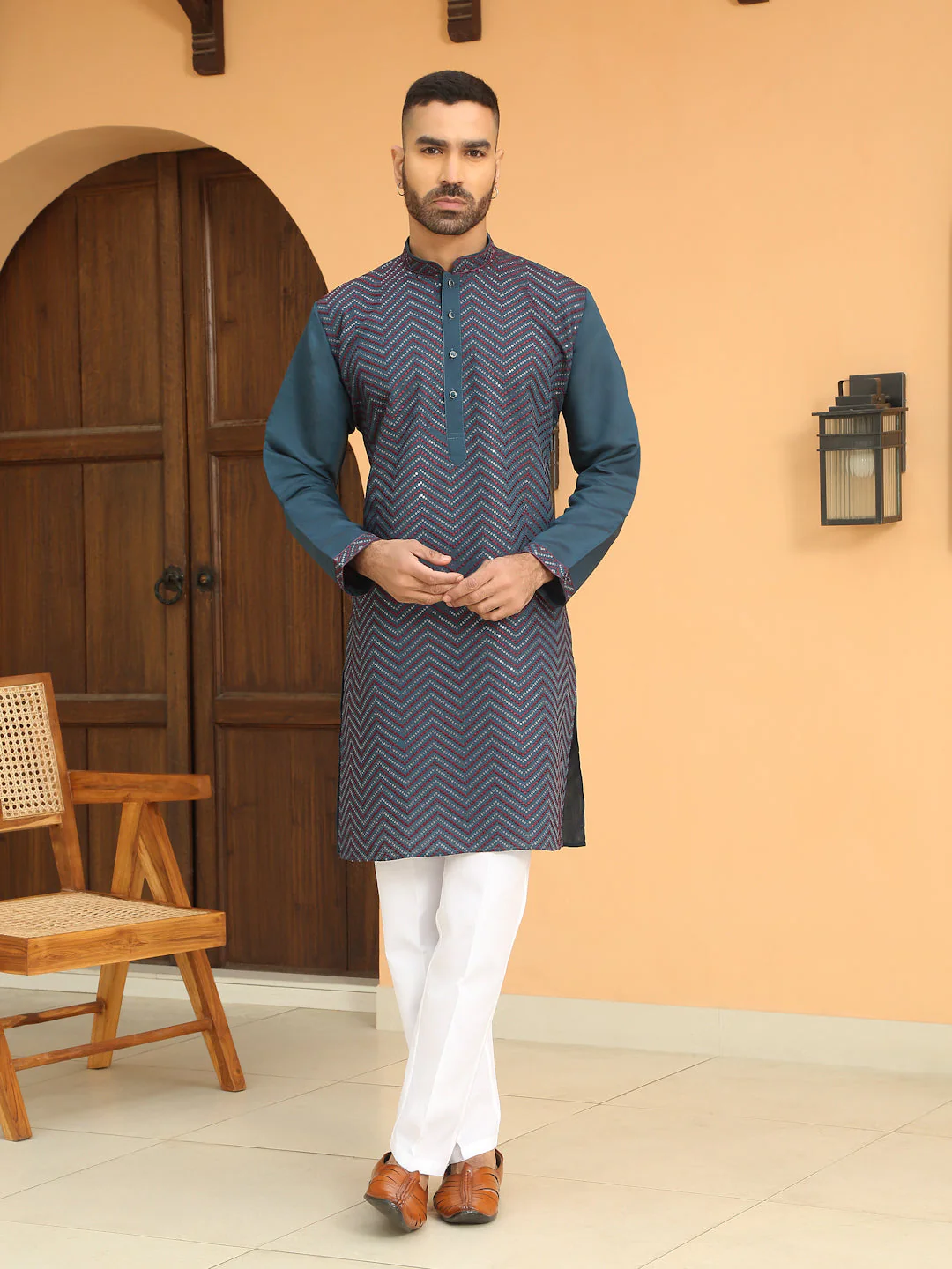 LUXE- Chevron Embroidered Straight Kurta - Image 5