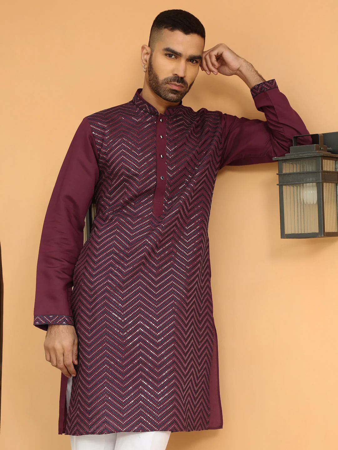 LUXE- Chevron Embroidered Straight Kurta - Image 6
