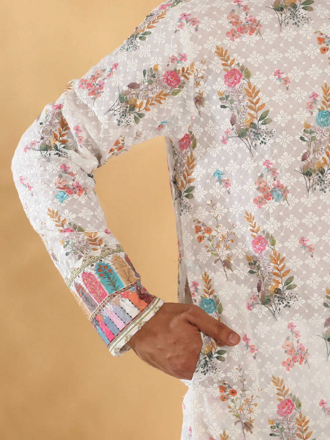 LUXE-Cotton Embroidered Sequin Chikan Floral Print Thread Work Kurta - Image 14