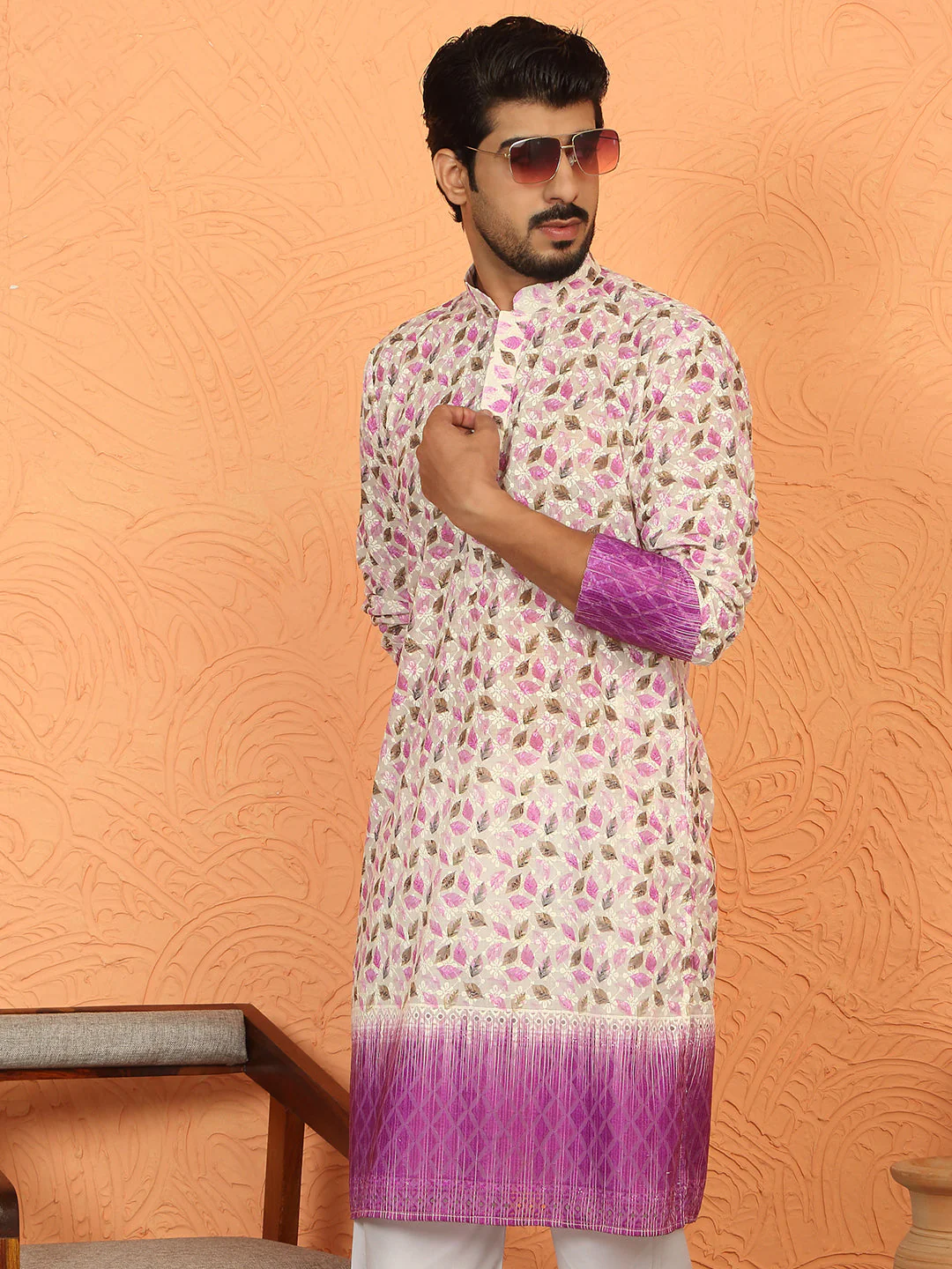 LUXE-Cotton Embroidered Sequin Chikan Floral Print Thread Work Kurta - Image 206