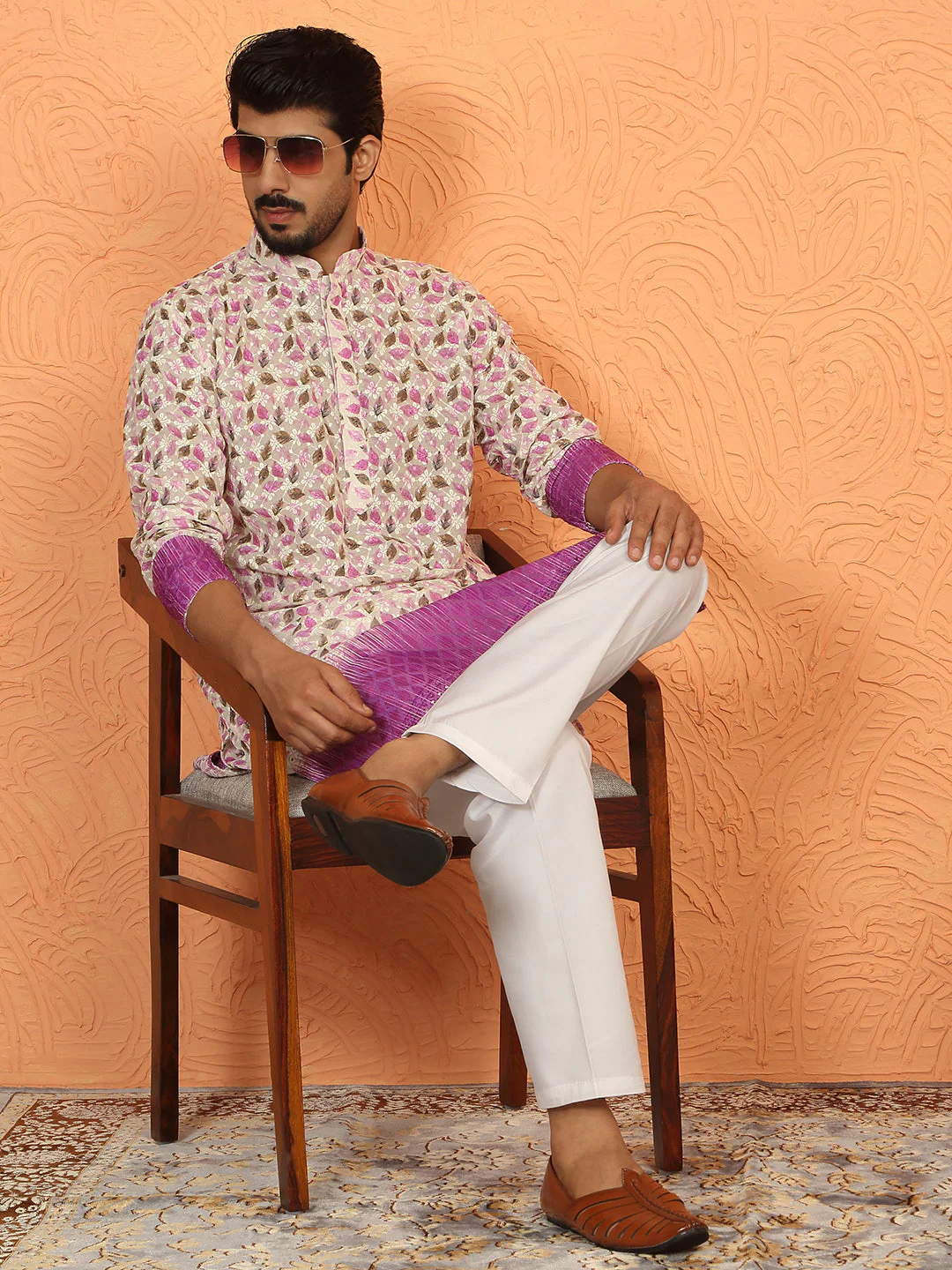 LUXE- Cotton Embroidered Sequin Chikan Floral Printed Thread Work Kurta With Cotton Blend White Pyjama set - Image 40