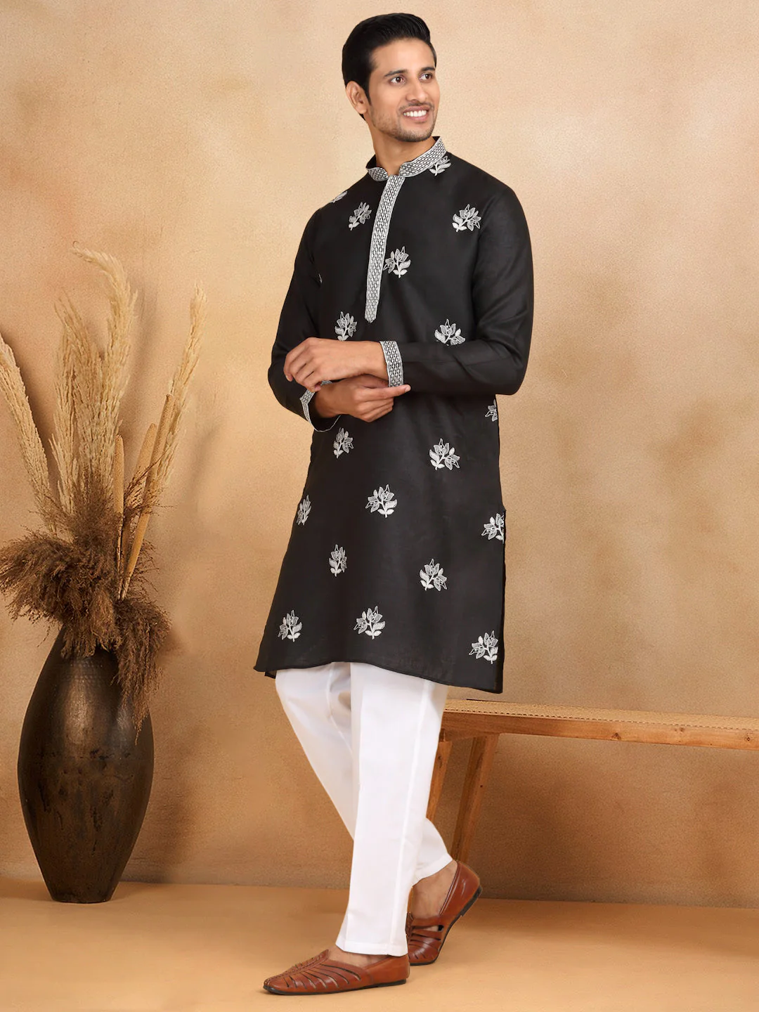 LUXE- Cotton Embroidered Work Straight Kurta - Image 4