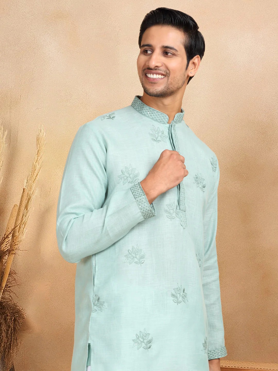 LUXE- Cotton Embroidered Work Straight Kurta With White Elastic Waistband Trouser Pant - Image 13