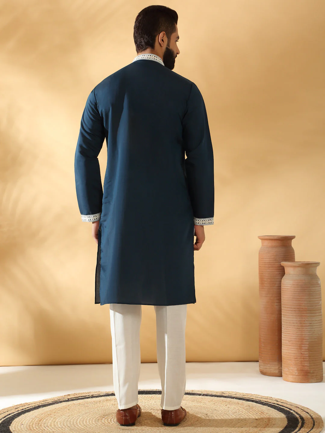 LUXE- Cotton Silk Beads Work Yoke Design Embroidered Sequin Kurta - Image 2