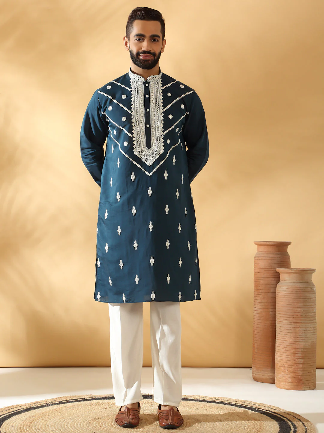LUXE- Cotton Silk Beads Work Yoke Design Embroidered Sequin Kurta - Image 5