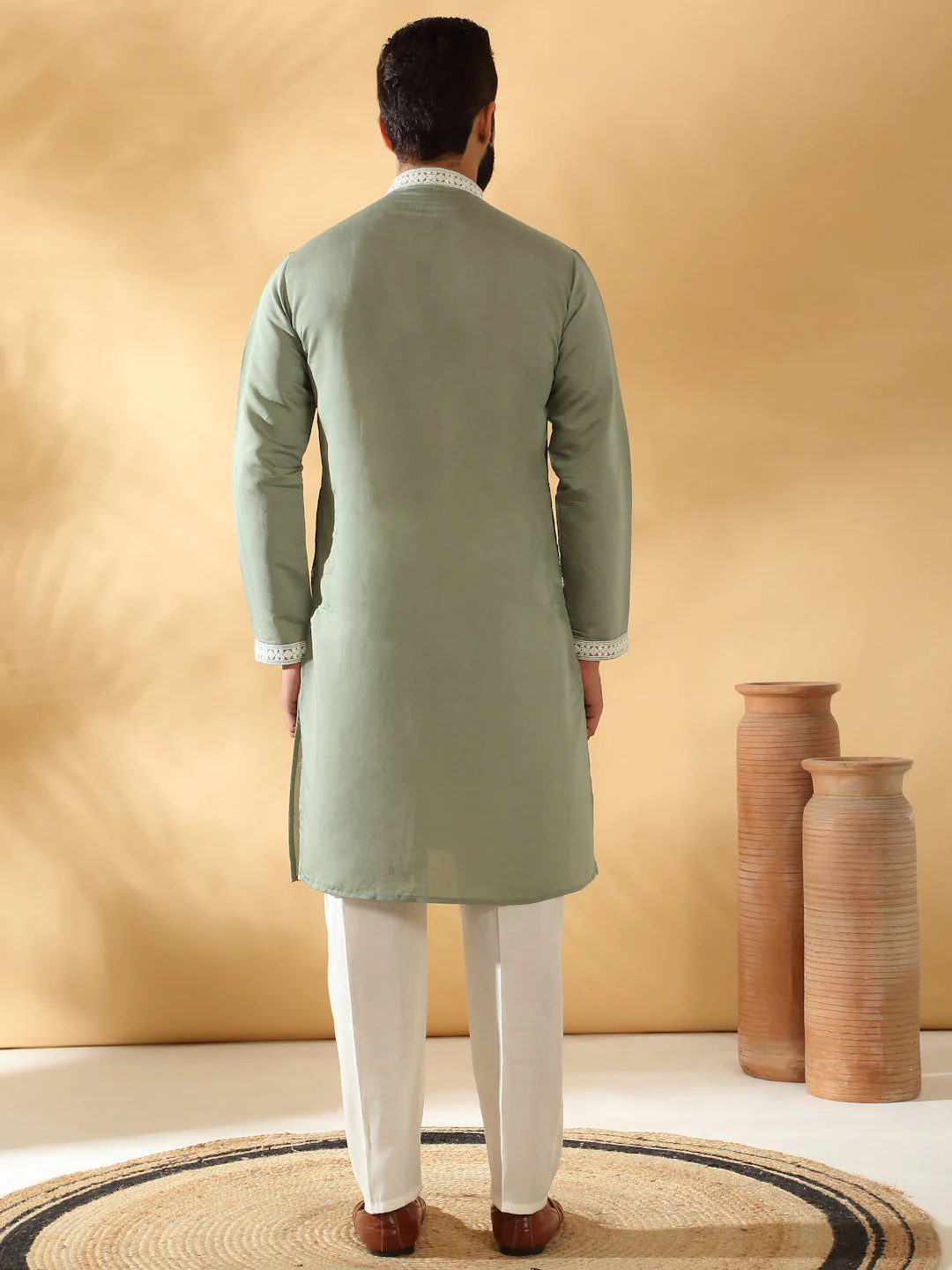 LUXE- Cotton Silk Beads Work Yoke Design Embroidered Sequin Kurta - Image 7