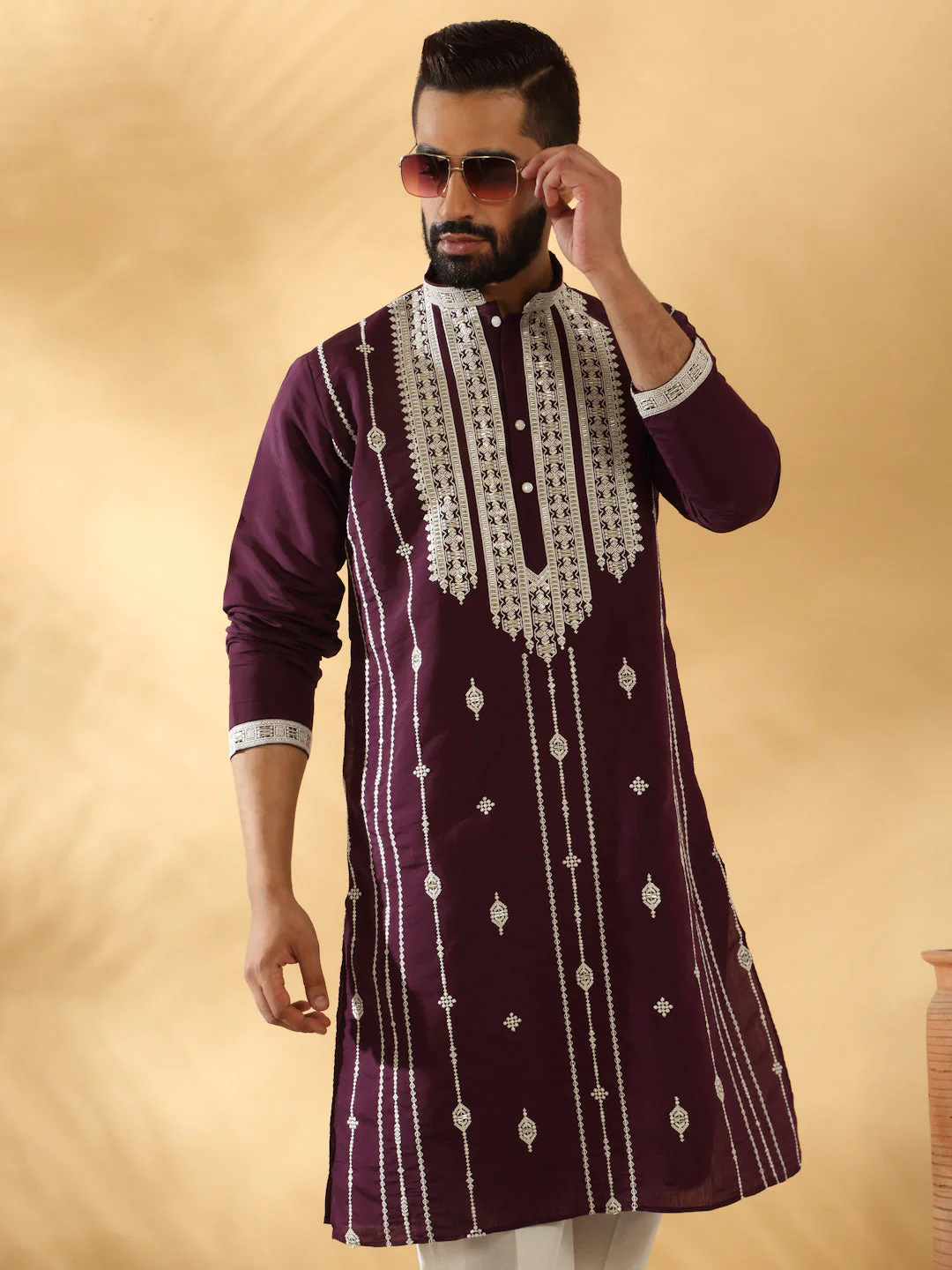 LUXE- Cotton Silk Beads Work Zari Embroidered Sequin Kurta - Image 11
